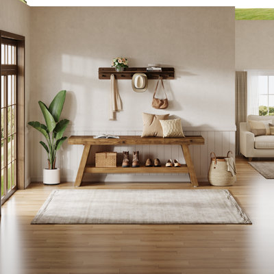 Banc d'entrée en bois massif à 2 niveaux, banc de chaussures pour l'intérieur