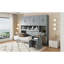 Lit escamotable mural simple avec placard, tiroirs et bureau - gris