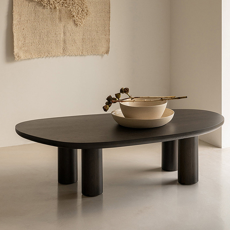 Table basse simple en bois massif de style Wabi-sabi, H 13,78 po x L 47,24 po x l 27,56 po, Noir