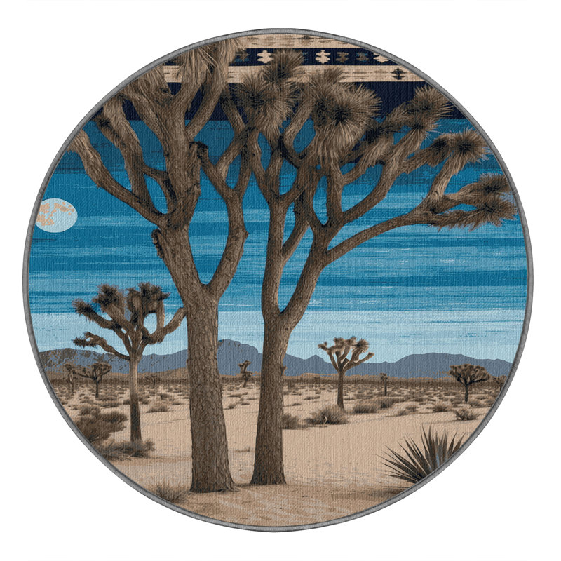 Washable Joshua Tree Southwestern Area Rug, Round 4'