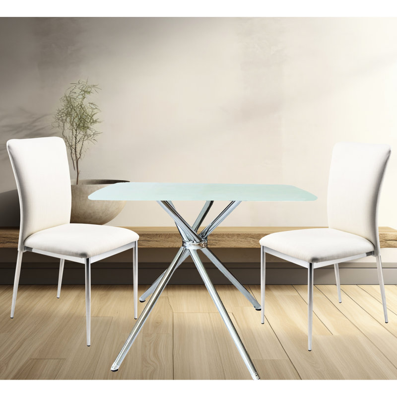 Ensemble de salle à manger carré de 91 cm (36 po) - Style contemporain blanc doux avec table en verre trempé et 2 chaises rembourrées. Pieds en similicuir pour une élégance moderne.
