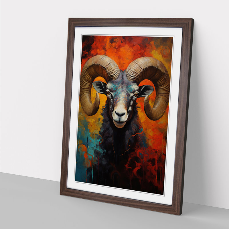Ram Sheep Expressionism - Framed Print, Walnut , 46cm H x 34cm W x 2cm D
