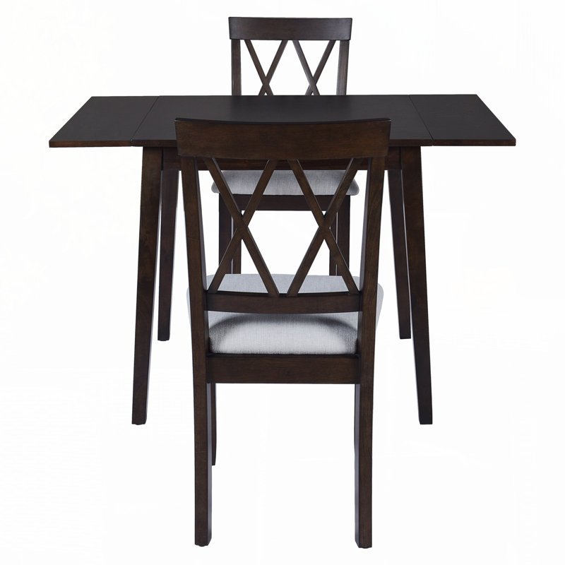 Ensemble de salle à manger 3 pièces avec table à abattants et 2 chaises rembourrées, ensemble de salle à manger pour petits espaces, espresso