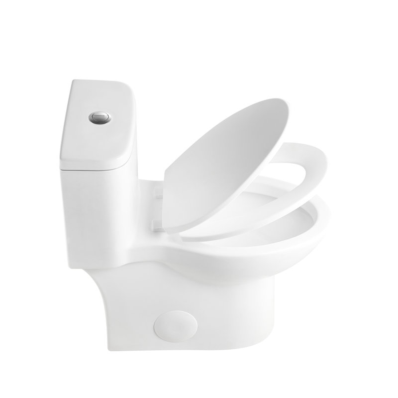 Toilette confortable avec siège 17 po, lavabo à double chasse 1,1 / 1,6, lavabo sans rebord, blanc brillant brillant 006 pour salle de bain en céramique hygiénique silencieuse