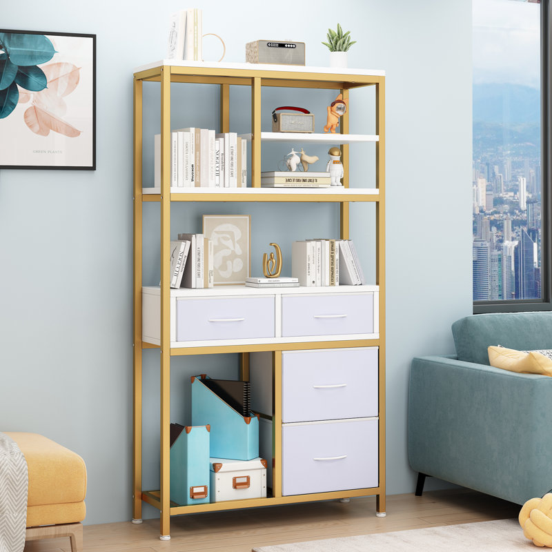 Jacquelina standard 68,5 po avec 4 tiroirs en tissu, Or/blanc