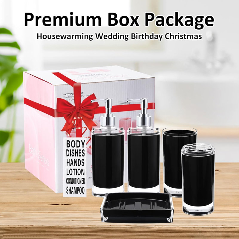 Caridad Bathroom Accessory Set, Black Acrylic