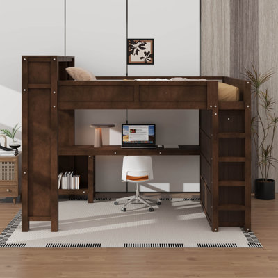 Queen Loft Bed With Wardrobe And Desk, Headboard With Storage And USB