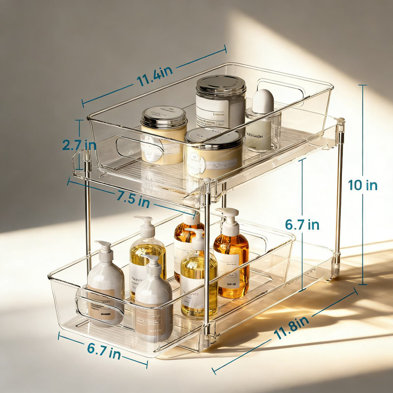 Ensemble de 6 boîtes de rangement coulissantes transparentes, 2 niveaux de rangement sous l'évier avec tiroirs coulissants pour meuble-lavabo, armoire de cuisine, garde-manger et comptoir