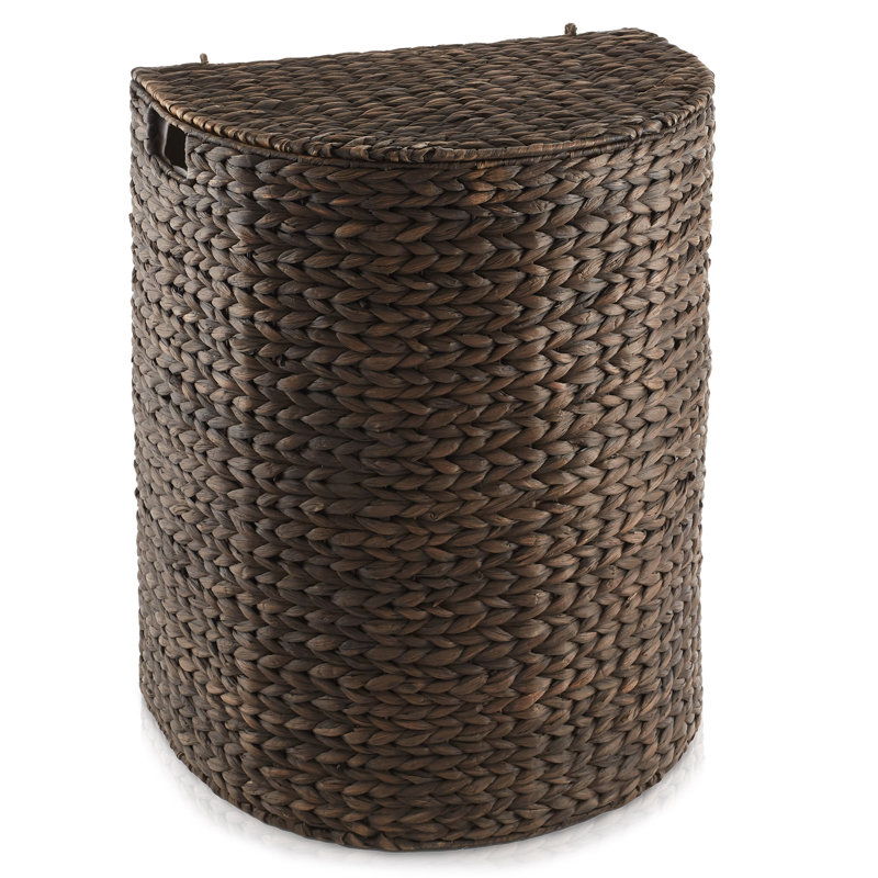 Casafield Laundry Hamper with Lid, Half-Moon Shaped Water Hyacinth Laundry Basket, Brown