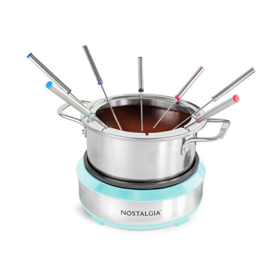 Pot à fondue 8 tasses Nostalgia avec 6 fourchettes à fondue, turquoise