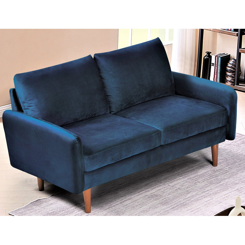 Caillier 58.32'' Velvet Loveseat, Dark Blue Velvet