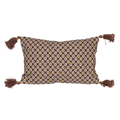 Cotton Printed Lumbar Pillow With Tassels