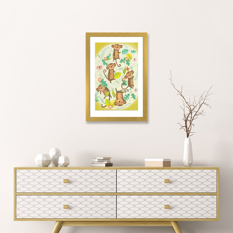 «Jungle Baby II» par Laura Watson - impression d'art graphique, H 24 po x l 16 po x P 1 po, Papier encadré doré, Blanc