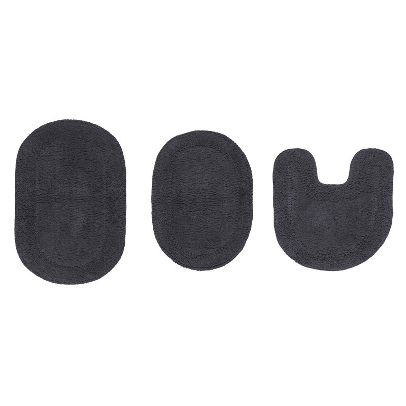 Delma 100% Cotton Bath Rugs (Set of 3), Gray