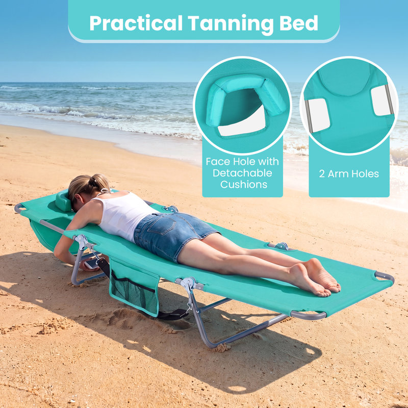 Fauteuil de bronzage de patio, chaise longue de plage pliante avec dossier réglable à 5 positions vert menthe, Mint Green