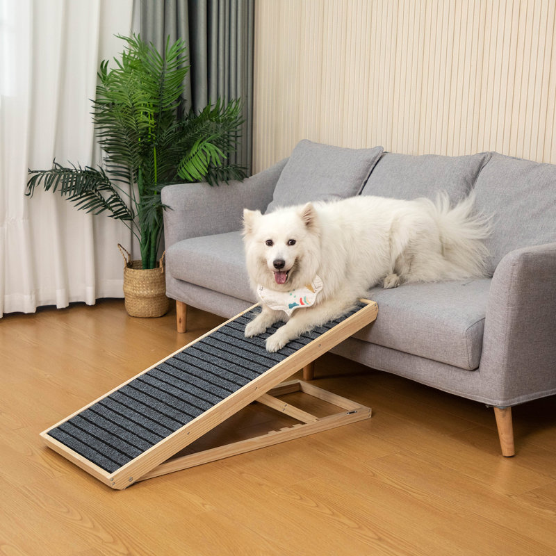 38'' Portable Dog Ramp With Anti-Slip Mat,  Adjustable Height for sofa, high beds, Natural