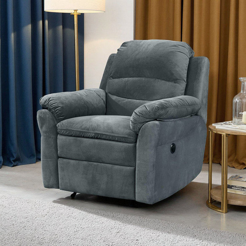 Contemporary Fabric Power Recliner Chair with USB Port & Push-Button Control - Memory Foam Pillow Design for Ultimate Comfort