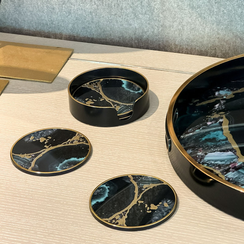 Acrylic Round 4 Piece Coaster Set With Holder