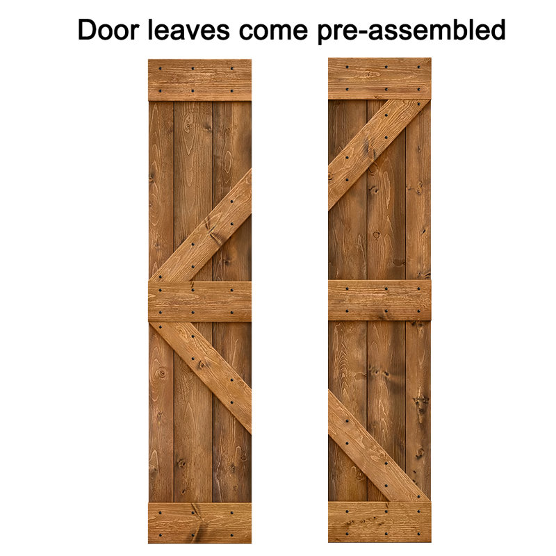 Bi-Fold Pre-assembled Wood Bi-Fold Barn Door with Sliding Hardware Kit, Walnut, 30" x 84"