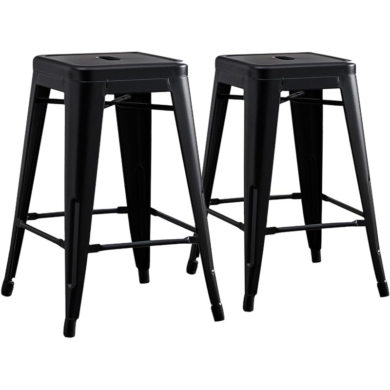 Backless Modern Light Weight Industrial Contemporary Rustic Vintage Costal Metal Bar Stools Without Back And 4 Leg Design  (24" Seat