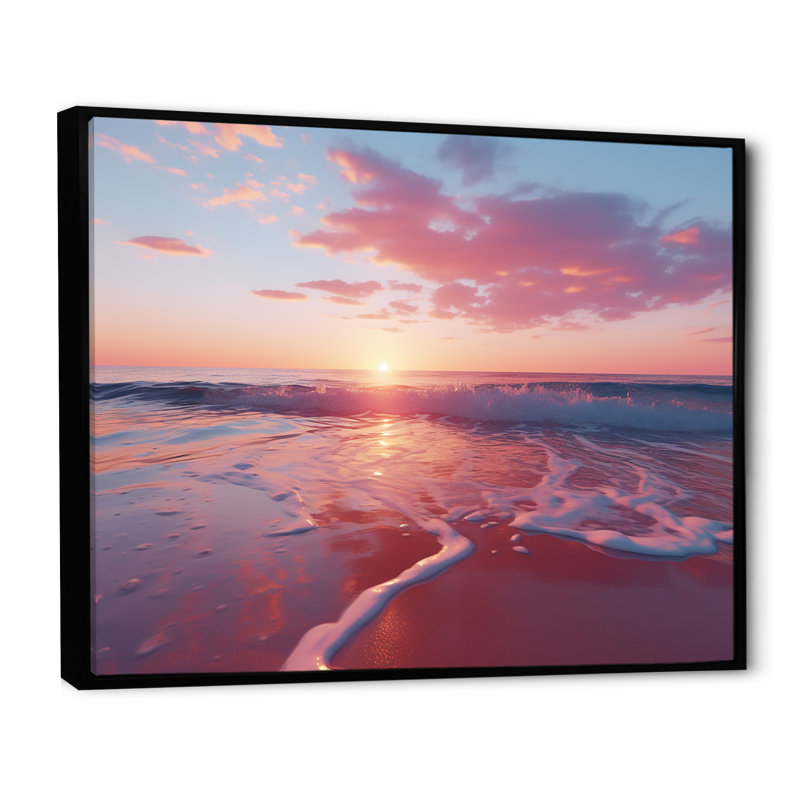 «Beach Cotton Candy Sunset Skies II» - art mural coucher de soleil côtier, Cadre flottant noir, H 30 po x l 40 po x P 1,5 po