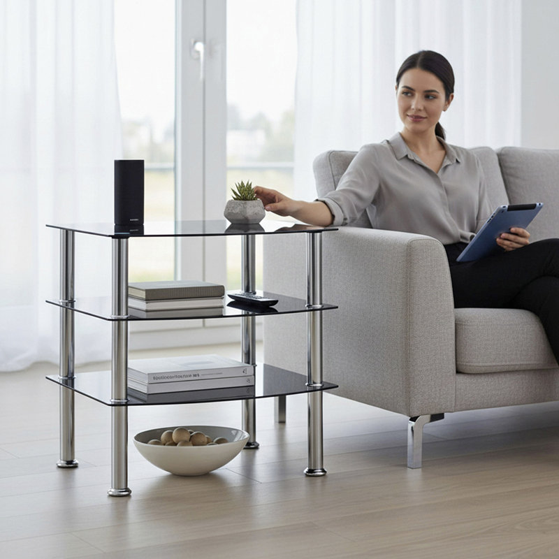 Arnoldo Glass Top End Table, Black