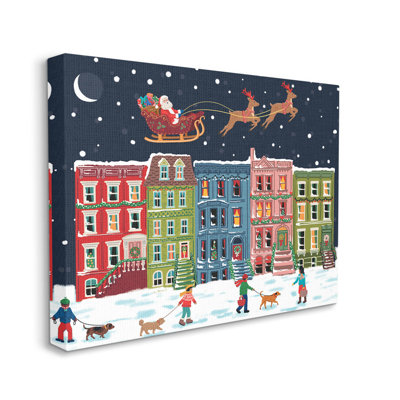 «Snowy Christmas Town Santa», art mural sur toile par Nancy Mckenzie