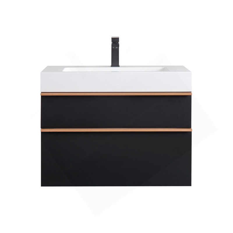 Meuble-lavabo mural noir de 30 po avec lavabo en acrylique intégré, 2 tiroirs à fermeture en douceur, armoire flottante pré-assemblée et moderne