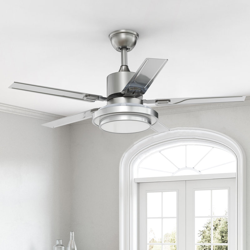 Modern Stainless Steel Silver Ceiling Fan, 52" Wide
