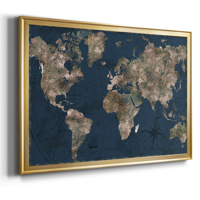 " Navy Atlas ", 18" H x 26" W x 1.5" D, Gold