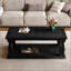 Table basse rustique vieillie, avec plateau en planches lourdes et pieds balustres carrés, table de salon rustique avec tablette de rangement-1844978006