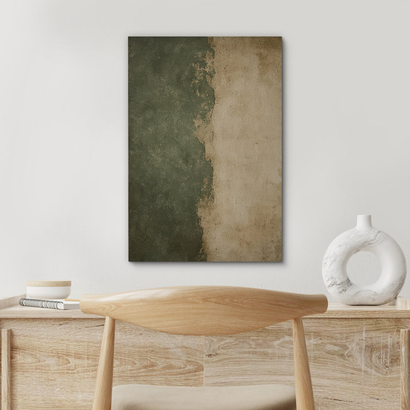 Deux tons vert et beige, composition neutre moderne - impression sur toile encadrée, H 36 po x l 24 po x P 1,5 po