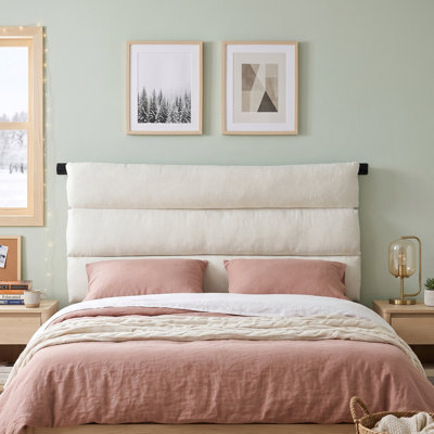 Modern Channel-Tufted Wall-Mounted Upholstered Headboard with Adjustable Height, Floating Design, Queen, Cream Linen
