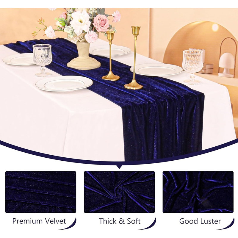Chemin de table en velours bleu marine épais et luxueux pour Noël, l'Action de grâce et les mariages (paquet de 1)