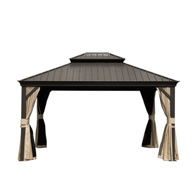 Aluminum Gazebo With Design, Fade , Flame Curtains, 10Ft X 12Ft, 143.69In Depth Outdoor Airy And Comfortable Interior - 120" 144",