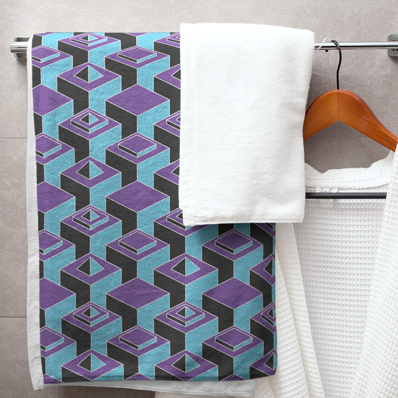 Serviette de bain à motif de gratte-ciels classiques, Mauve/bleu sarcelle
