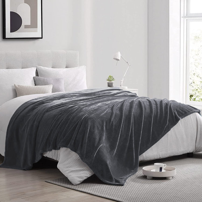 Climax Super Soft Reversible Mink Faux Plush Fur Fleece Blanket Throw, Grey, Double (4'6)