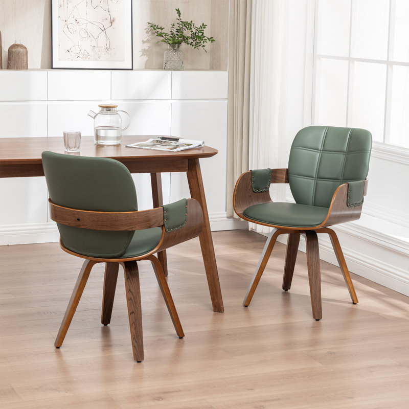 Braiden Set of 2 Swivel Faux Leather Bentwood Dining Chair, Green