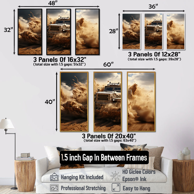 Military Truck Mechanized Warfare - Military Wall Decor Set, Black Floater Framed, 32" H x 48" W x 1" D