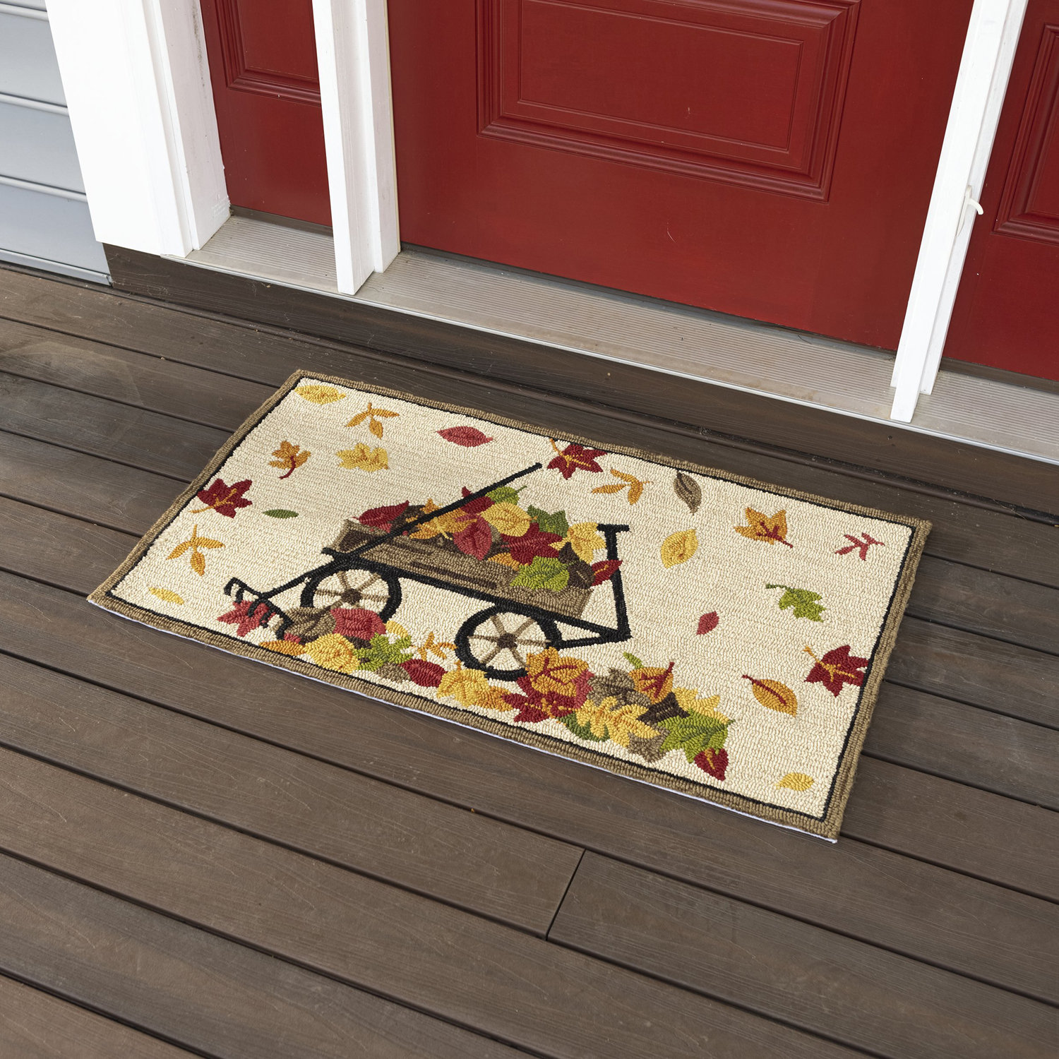 August Grove® Indoor Outdoor Hooked Rug Wagon With Leaves 24
