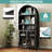 73.6" Arched Metal Storage Display Cabinet with Adjustable Shelves and Glass Doors-963874686