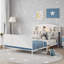 Structure de lit plateforme en métal pour chambre d'enfant, blanc éclatant avec lumière DEL et tête de lit tapissier avec rangement-129225189