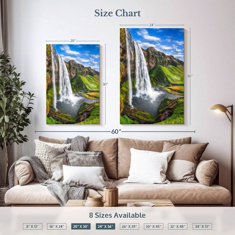 Alvord Scenic Seljalandsfoss Waterfall, H 36 po x l 24 po