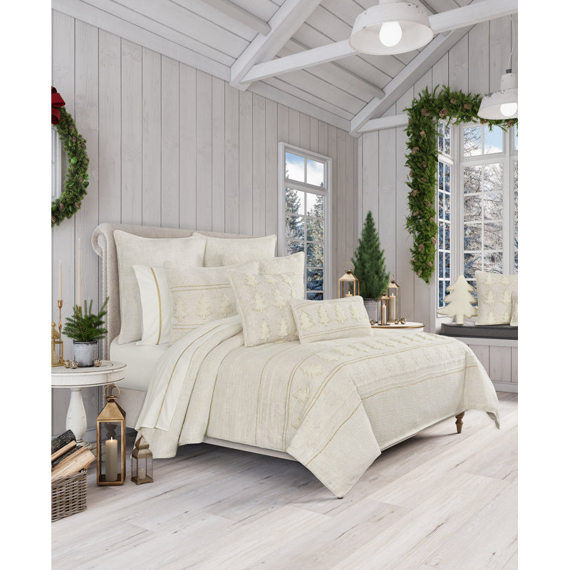 Full/Queen Off-White Cotton Floral Print Duvet Cover Set