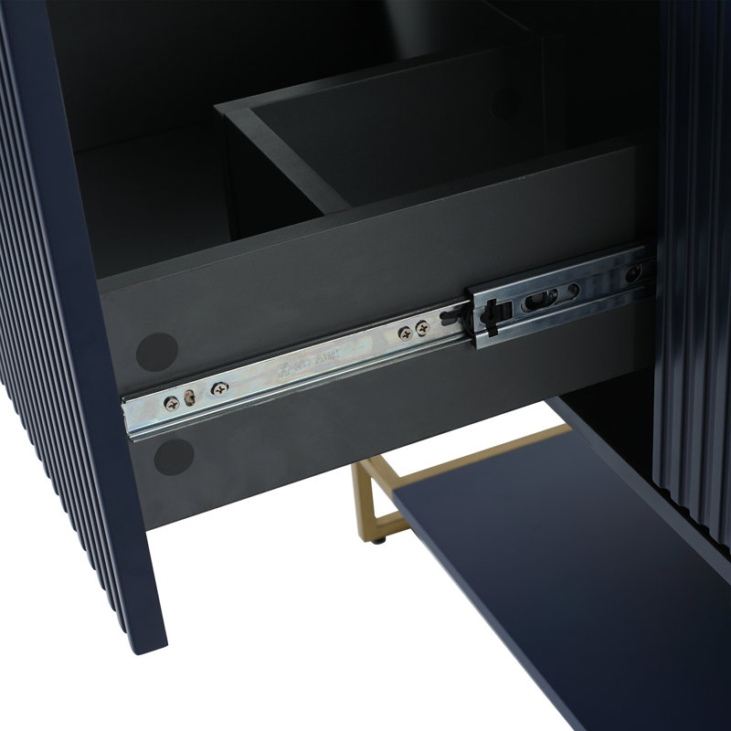 Meuble-lavabo autoportant avec lavabo en résine, Or, Bleu marine