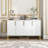 Modern White 4-Door Sideboard Kitchen Cabinet with Metal Handles & Gold Legs, Adjustable Shelves-250016433