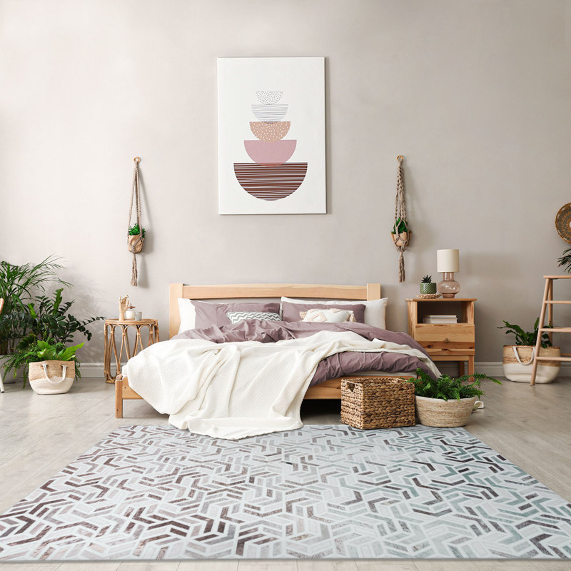 Coronado Modern Geometric Washable Area Rugs For Living Room Bedroom Brown/White, Rectangle 5' x 7'