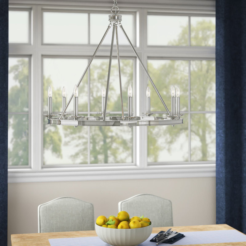 8-Light Chandelier, Nickel satiné, H 25 po x l 33 po x P 33 po, 8