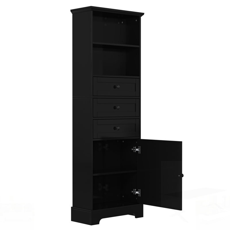 Tall Storage Cabinet With 3 Drawers And Adjustable Shelves For Bathroom, Study, Office, And Interior, MDF Board With Painted Finish