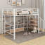 Lit mezzanine double en métal avec escalier, table et tablettes de rangement-566204343